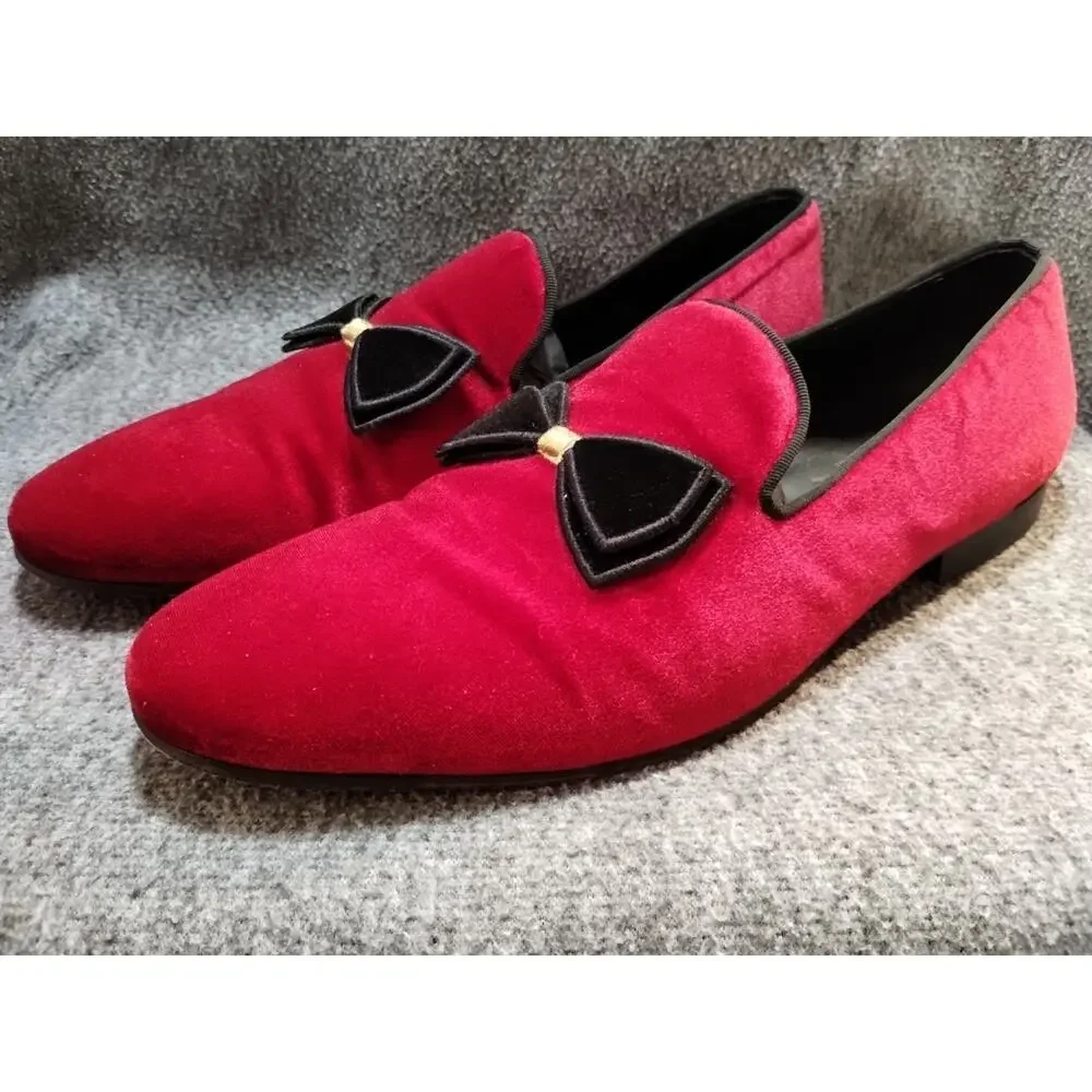 Le Bottiee 1965 - Mens Loafers - Made in Italy - Red Velvet & Blk - Size 9 US